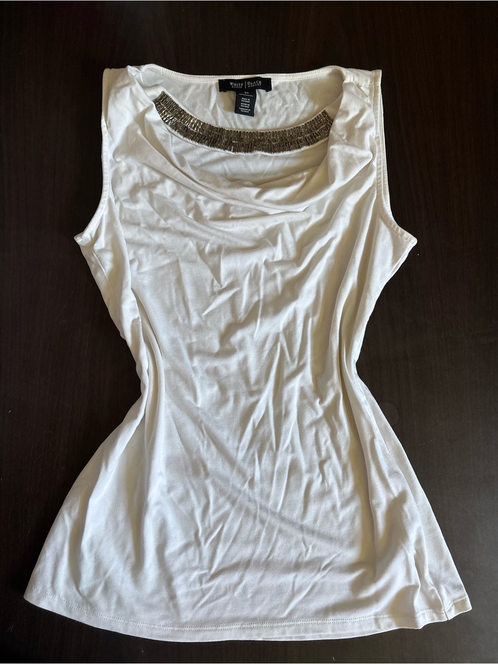 White House Black Market White Sleeveless Beaded-Neck Tank